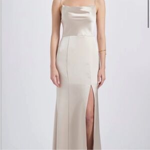 NWT Amsale Champagne Fluid Satin Sleeveless Gown